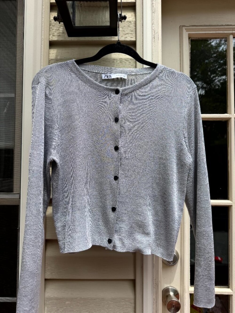 Share Zara Women's Silver Metallic Knit Cardigan Button Front, Size M